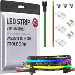 BTF-LIGING FCOB WS2811 IC RGB COB LED 스트립 DC12V 3.2FT 유연 고밀도 균일 체이스 컬러 라이트 12mm