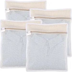 델리케이트용 Dntorx 4Pcs 내구성 면 메쉬 세탁 가방 12×16인치 통기성 튼튼한 지퍼 옷 바지 속옷 브라