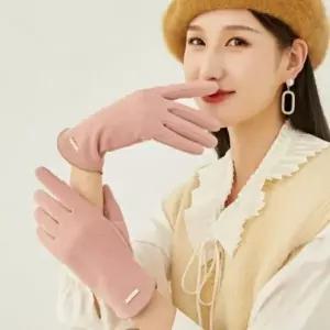 [하프클럽/]겨울 장갑 터치 벨벳 여성 보온 핑크 플립형