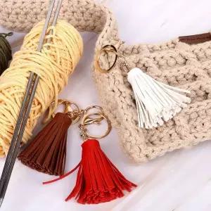 [하프클럽/]백꾸 가죽 가방키링 태슬키링 화이트