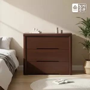 노송가구 루카 천연무늬목 3단 광폭 서랍장/착불배송
