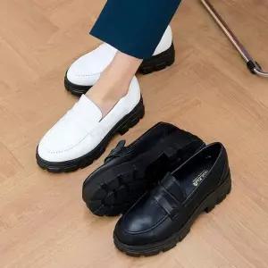 여자 클래식 두꺼운굽 캐쥬얼 출근룩 코지 단화 슈즈