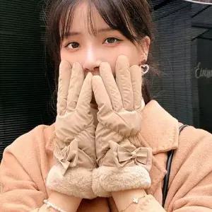 [하프클럽/]리본패딩장갑 손가락 터치 겨울 장갑