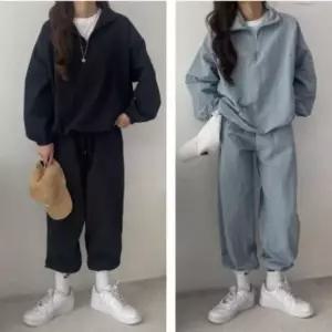 [하프클럽/]스포츠 하프지퍼 복클래식 조거 여성용 일상 셋업 코디세트 스
