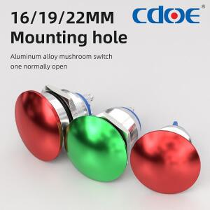 버섯 머리 푸시 단추 스위치 순간 IP65 방수 12V 24V 36 DC 110V 250V AC 5A SPST 16mm 22mm