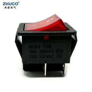 KCD4-201N-4P-R 레드 LED 조명 4 핀 DPT 온 오프 전원 로커 스위치 헤비 듀티 220V 28x21mm 장착 구멍 15A