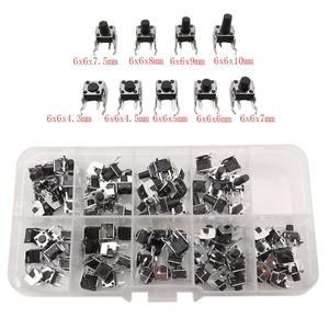 1Box 셀프 리셋 6x6MM 순간 촉각 택트 푸시 버튼 스위치 직각 스텐트 6x6x4.35678910mm