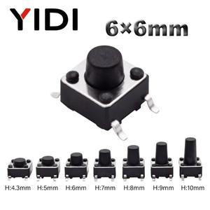 50pcs 마이크로 SMD 촉각 택트 푸시 버튼 스위치 4 핀 On Off 순간 재설정 6x6 12V 검정색 전자 세트 H  4.
