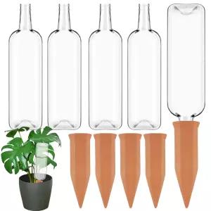 8Pcs 식물 급수 장치 테라코타 자가 스파이크 및 플라스틱 병 자동 워터러 슬로우 릴리스 플랜터 실내 야외