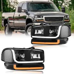 1999-2007 GMC 시에라 1500/2001-2007 1500 HD 2500 3500 1999-2006 유콘 헤드라이트 어셈블리 키트 블랙