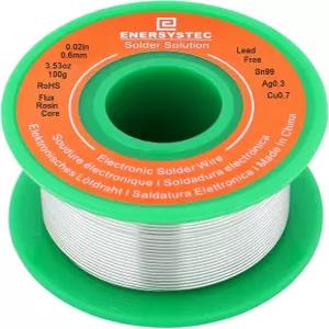 E ENERYSTEC 얇은 납땜 와이어 0.6mm 무연 전자 로진 코어 Sn99 Ag0.3 Cu0.7 합금 활성화 전기 100g