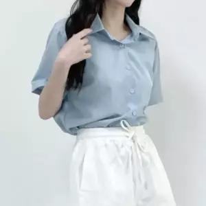 여성 루즈 베이직 기본 카라 데일리 셔츠 반팔 블라우스