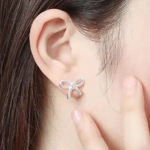 (비쥬홀릭) 실버925 백금도금 로맨틱 리본 귀걸이 리본귀걸이