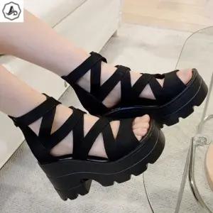 [애슬릿] 키높이 샌들 글래디에이터 발편한 뒷지퍼 통굽 여름 9cm