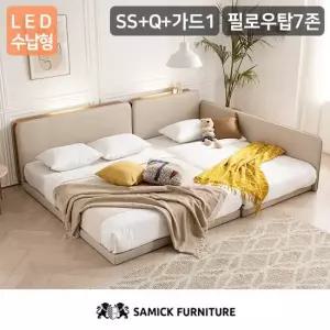 삼익가구 루시 LED수납형 저상형 패밀리 침대 SS+Q 필로우탑 7존 독립 매트리스)+가드1
