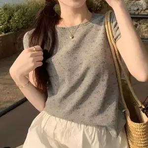 여자반팔 여름 티셔츠 플라워 니트 기본티 프릴 반팔 여성