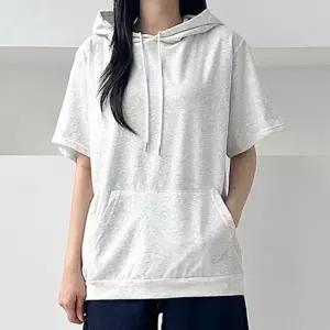 여자 베이직 후드 반팔 티셔츠 여름 캐주얼 꾸안꾸룩 0421