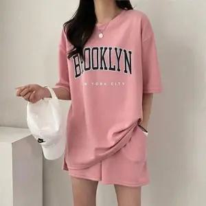 여성 레터링 상하의 반팔 반바지 세트 셋업 셋업 여름 철 패션 여성 의류
