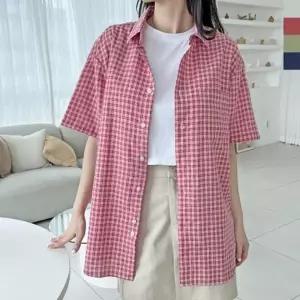 여자셔츠 여름 셔츠 여성 카라 남방 체크 반팔 1P 시원한 여자클래식셔츠 패션