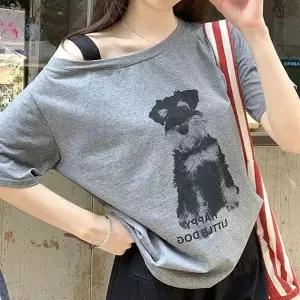 (색상 그레이 FREE)여성오프숄더티셔츠 티셔츠 여자언발티셔츠 여름 캐주얼 오프숄더 언발 반팔티 여성