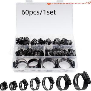 60Pcs 1Set 클램프 스테인레스 스틸 조정 가능한 6-38mm 범위 웜 기어 블랙 키트 목공 스프링 용