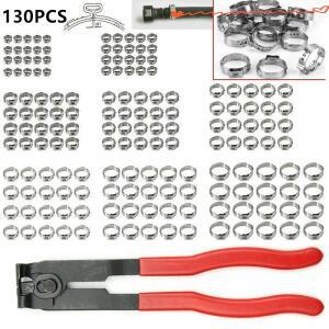 130pcs 단일 귀 호스 클램프 5.8-23.5mm 304 스테인레스 신치 링 + 1PC 클립 플라이어