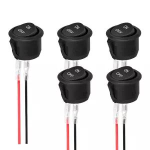 TWTADE 5개입 12V 로커 스위치 ON/OFF 래칭 원형 토글 SPST 전선 포함 2핀 자동차/보트용 6A/250V 10A/125V