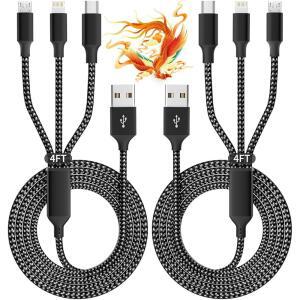 IDISON 다중 충전 케이블2팩 4FT 장치용 3인치 USB 케이블 타입C가 있는 땋은 범용 전화 충전기 코드 마이크로 iPhone17 /16 /14 / Android 휴대폰용 IP 포트