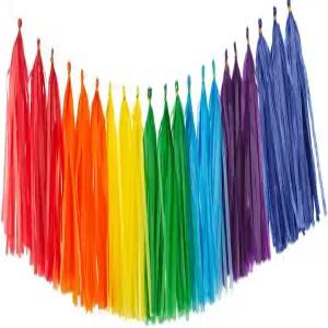 결혼식 생일 그룹 활동 및 게임을 위한 35Pc 레인보우 태슬 갈랜드 티슈 페이퍼 배너 장식