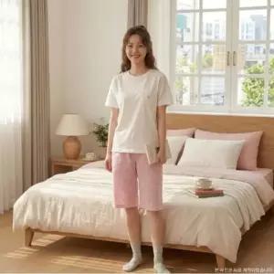 [갤러리아] 면 체크 패턴 여성 홈웨어 핑크 실내복 하의(EZ1971B)