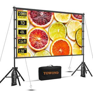 스탠드가 야외 프로젝터 화면 TOWOND 120인치 휴대용 영화 16 9 HD 접이식 주름 프로젝션 스크린 홈 시어터용 캐리백이 실내 지지대