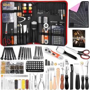 임자이 415 PCS 가죽 작업 키트 도구 공예 초보자용 전문가용 펀칭 재봉 스탬핑 샌딩 포함