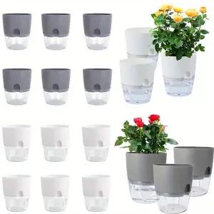 10/5Pcs 자체 급수 플라스틱 꽃 냄비 더블 레이어 수경법 식물 분재 꽃병 즙이 많은 화분 홈 오피스 장식