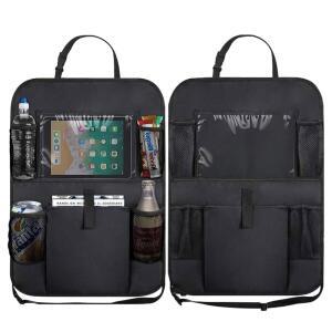 GAOLAOSY 2PCS 자동차 뒷좌석 정리함, 방수 옥스포드 패브릭 오토 보호대 킥 매트, 투명 10인치 태블릿 홀더 및 5개의 수납 포켓, 범용 차량 여행 액세서리