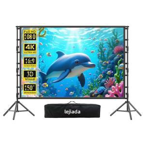 스탠드가 150인치 야외 프로젝터 화면 뒷마당 캠핑용 4K HD 휴대용 영화 접이식 주름 패브릭 후면 프로젝션 설정 바람 안정성 가방