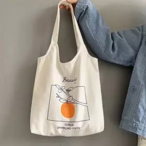 감성 일러스트 과일 프린트 에코백 데일리 숄더백 오렌지프린트 미니멀디자인 코튼백