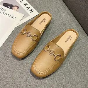 여성 블로퍼 사각코 체인 스트랩 구두 로퍼 뮬 슬리퍼 여성가죽로퍼 구두슬리퍼 블로퍼뮬