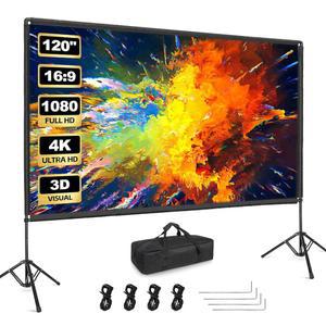 스탠드가 야외 프로젝터 화면 쿨포토 120인치 휴대용 실내 프로젝션 16 9 4K HD 주름 영화 뒷마당 홈 시어터용 캐리백