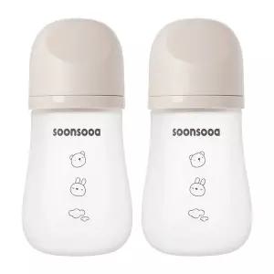 [순수아] 트윈팩 실리콘 코팅 유리젖병 노꼭지-240ml