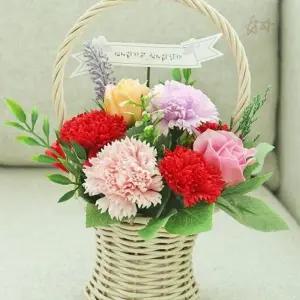 생화 바구니 혼합 원형 손잡이형 어버이날 생일 감사 선물 가정용 인테리어