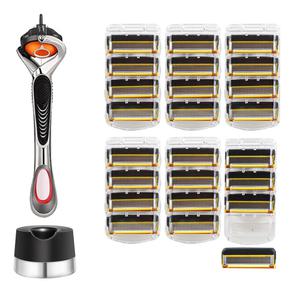 질레트 호환용 스윙 면도기 + 프로쉴드 옐로우 면도날 6팩(24개입) + 면도기꽂이