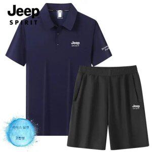 JEEP 지프 남성용 아이스 실크 야외 레저 티셔츠 반바지 세트 트레이닝복