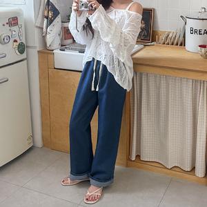 [빅사이즈]이블렛 르텐비 데님 세미와이드 롱 밴딩팬츠 제이스타일