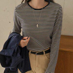 쫀쫀골지 배색 스트라이프티