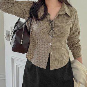 [빅사이즈]이블렛 터프센 ST 절개 세미 크롭 셔츠 제이스타일