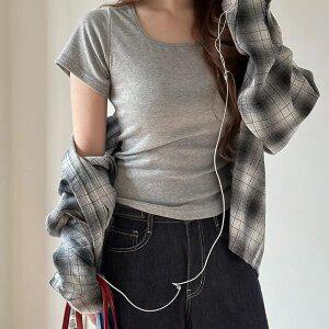 [제작/빅사이즈]이블렛 디오브 길이별 스퀘어넥 굴림 티셔츠 제이스타일