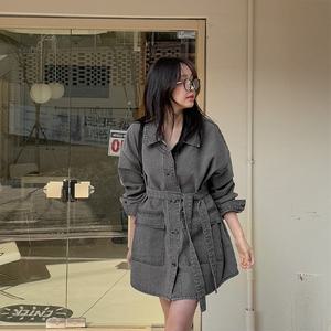 [제작/빅사이즈]이블렛 퓨오딘 허리끈 SET 데님 루즈핏 셔츠자켓 제이스타일