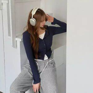 [제작/빅사이즈]이블렛 드네프 라벨 배색 레이어드 가디건 티셔츠 제이스타일