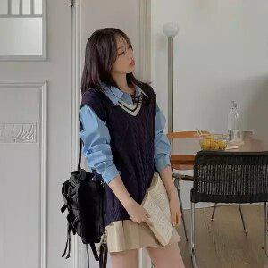 [제작/빅사이즈]이블렛 아렌든 배색 니트 베스트 제이스타일