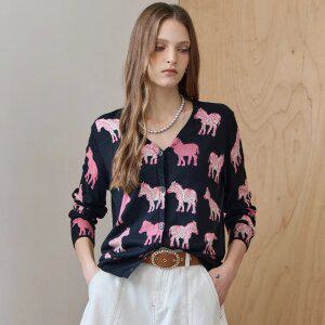 [MAXZA] 지브라 자카드 브이넥 니트 가디건